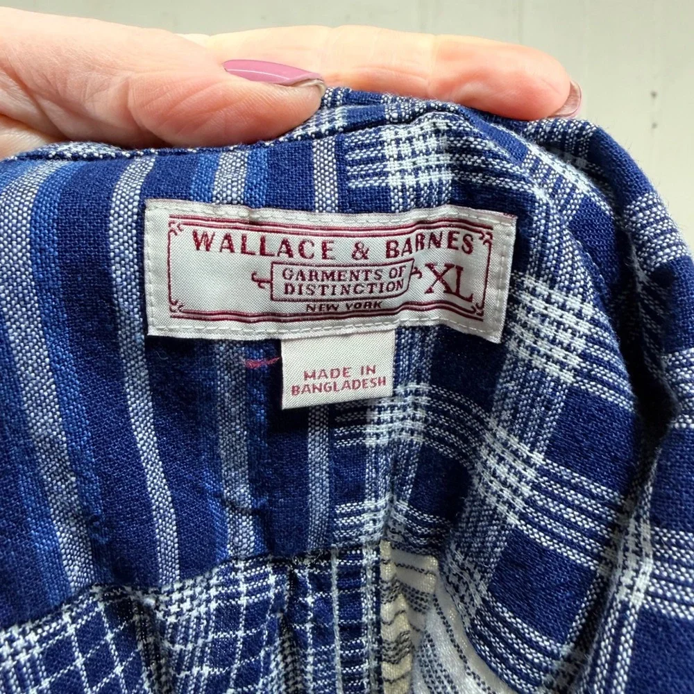 Wallace & Barnes Shacket XL Indigo Blue Patchwork Cotton Linen Camp Collar BF787